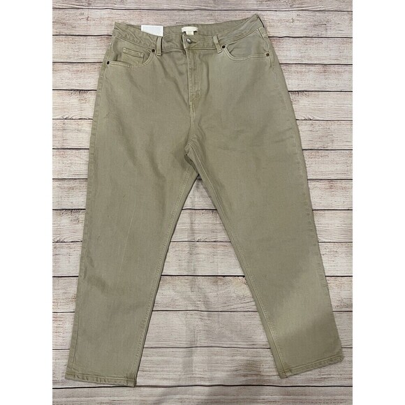 NWT H&M Cream Color High Waist Mom Jeans Stretch Comfort Size 16 - Picture 1 of 8